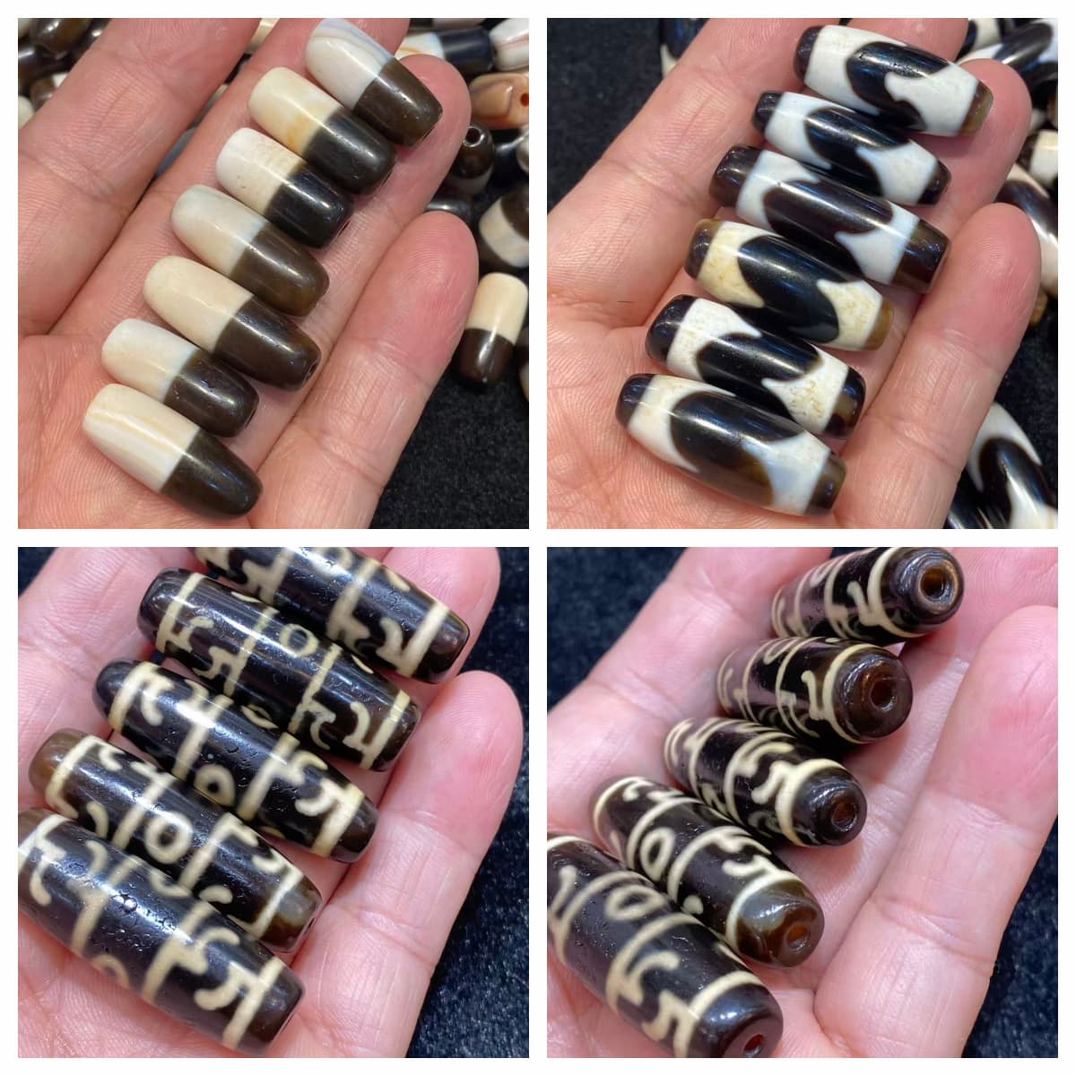 牙黄莲师三眼/黑白虎牙/黑白线珠玛瑙天珠风化包浆散珠手链配珠
