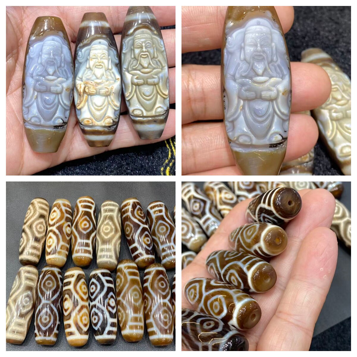 台湾工艺龙六眼玛瑙天珠雕刻财神天珠风化包浆散珠手链项链配珠