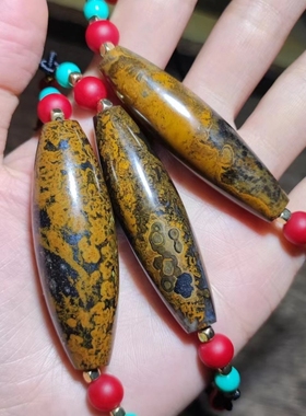 蒙天珠项链男女毛衣链吊坠九眼石页岩玛瑙天原金钱石眼睛石 ​