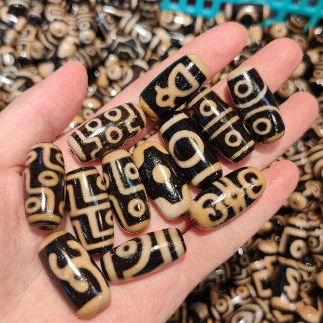 一二三四五六七八九眼虎牙图案财神玛瑙天珠手工珠型扁珠牙黄散珠