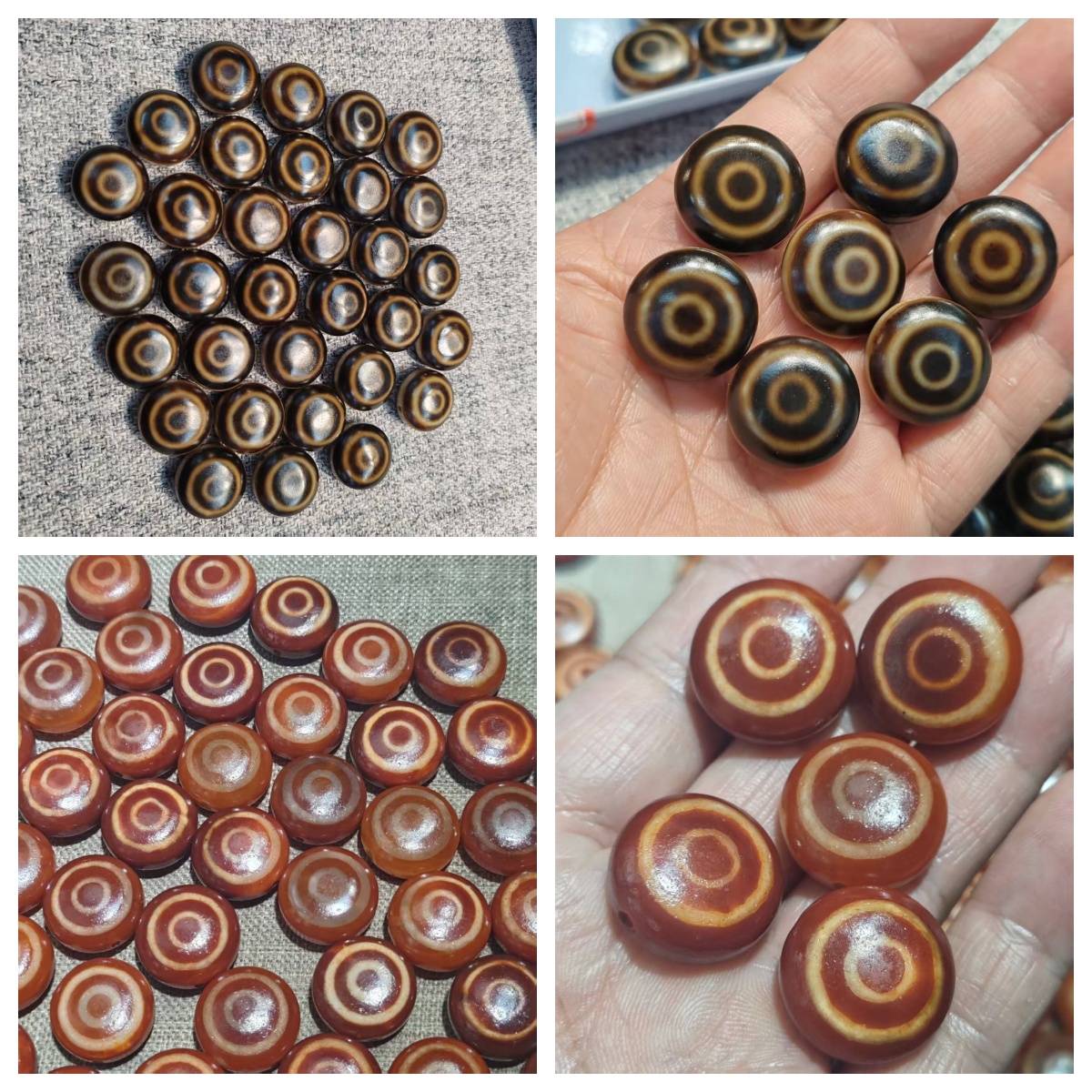 台湾工艺黑金渗透玛瑙红肉羊板珠正圆眼睛图案包浆细腻民族风DIY