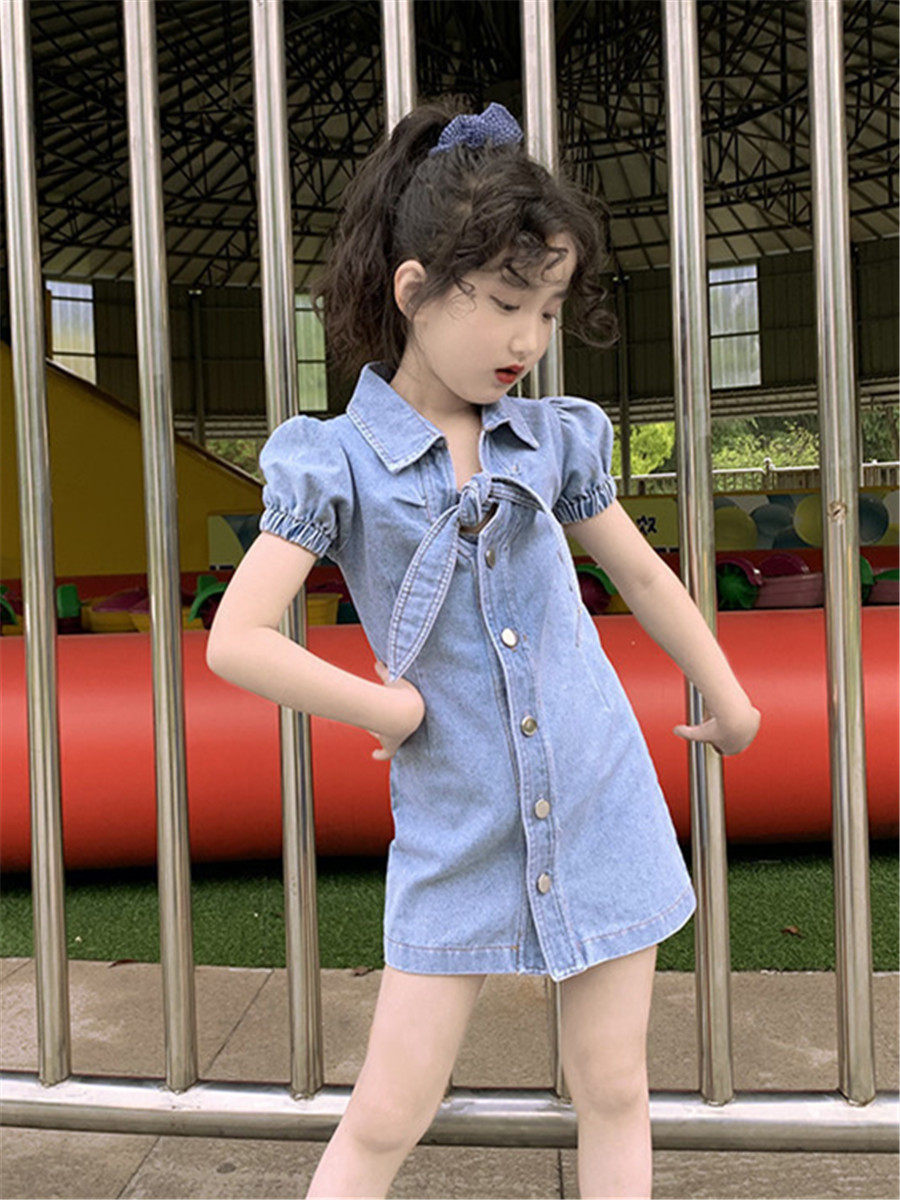 친자복 엄마와 딸 아동 스커트 날씬한 넥타이 데님 스커트 아동복 2024 여름옷 새로운 대외 무역 아동복