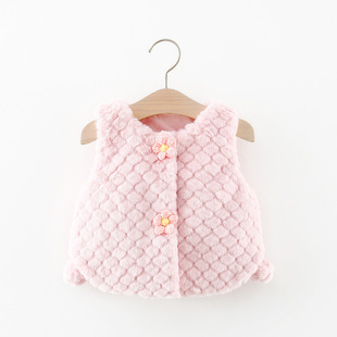 女童马甲2025新款秋冬儿童小女孩仿兔毛夹棉外穿马夹宝宝背心