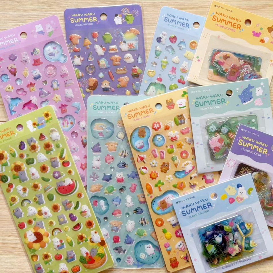 蘑菇屯 日本进口 Gaia夏季限定水晶贴纸 可爱动物卡通夏天时光