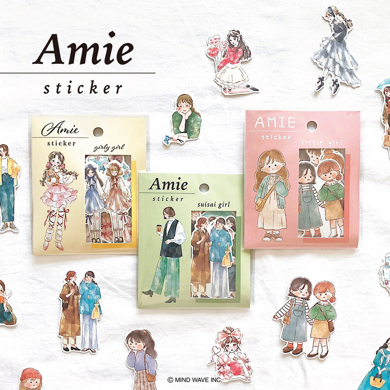 蘑菇屯 日本进口 Mind Wave新款Amie可爱人物贴纸包 女孩女生复古