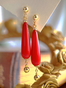 Flamme伏拉梅耳钉葬送的芙莉莲老师耳环同款红水滴耳饰 原创手作