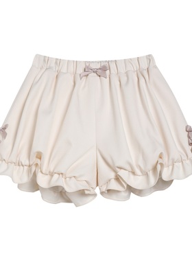 小墩情书 原创设计荷叶边西装料万能可爱打底裤南瓜裤家居短裤