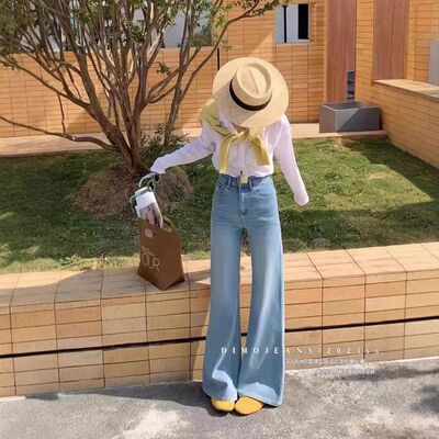 DIMO8396高腰四面弹喇叭裤女2025春季新款韩版宽松不贴腿牛仔长裤