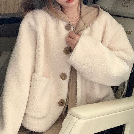 短款羊羔毛外套女冬季2022年新款高级感小个子毛绒上衣加厚