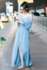 2019年夏裝唐藝昕同款吊帶露肩棉麻連衣裙沙灘裙長裙女