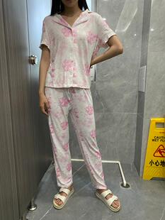 22新款莫代尔棉印染短袖开衫睡衣女柔软舒适宽松套装居家服女