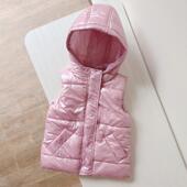 女童时尚 金属粉连帽背心 冬季 轻便夹棉马甲 14岁 出口德国童装