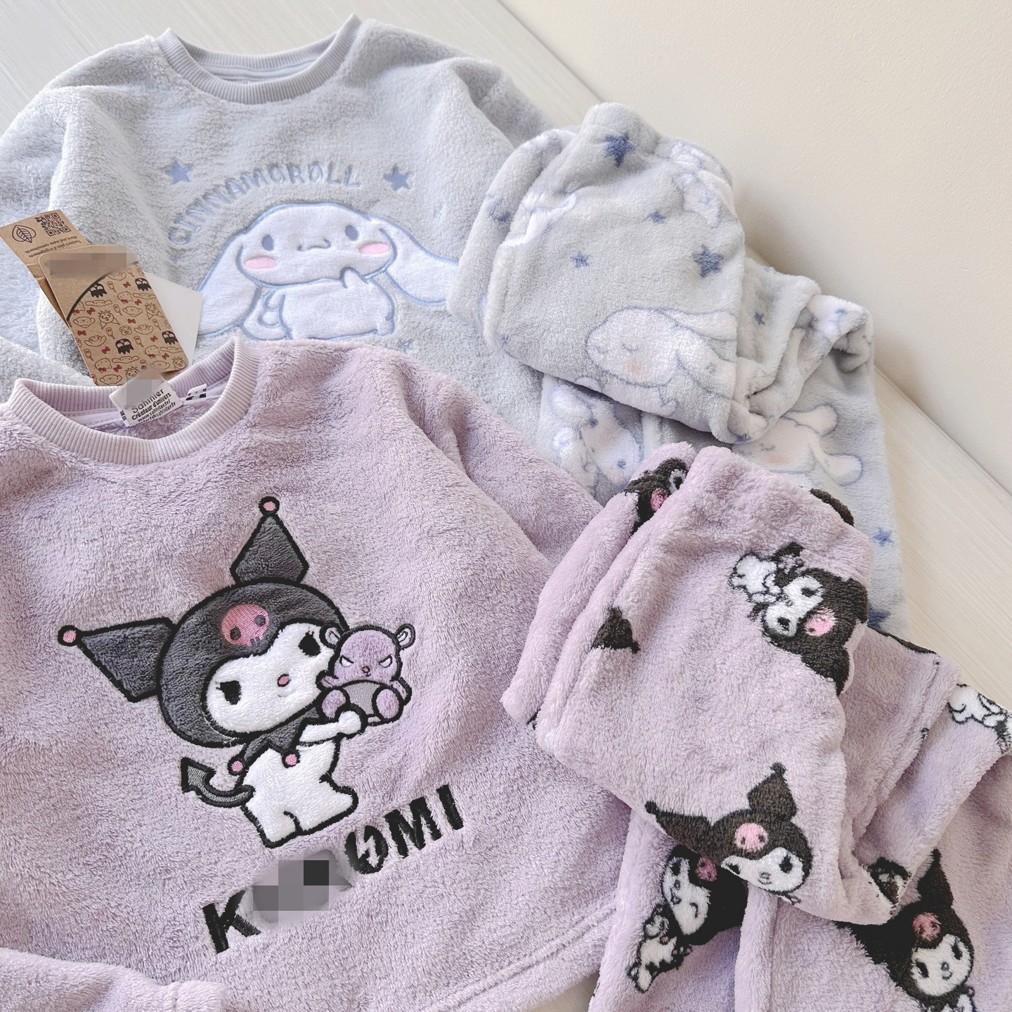 4-12岁 出口法国童装 秋冬短绒长袖长裤家居服套装 卡通保暖睡衣