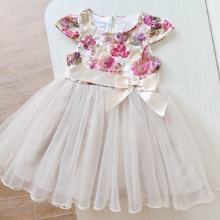 2-3岁 出口美国童装 繁花拼接多层次纱裙 女小童蝴蝶结优雅公主裙