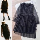 164 不规则剪裁 出口波兰童装 116 夏季 设计感黑色纱裙 个性 时髦