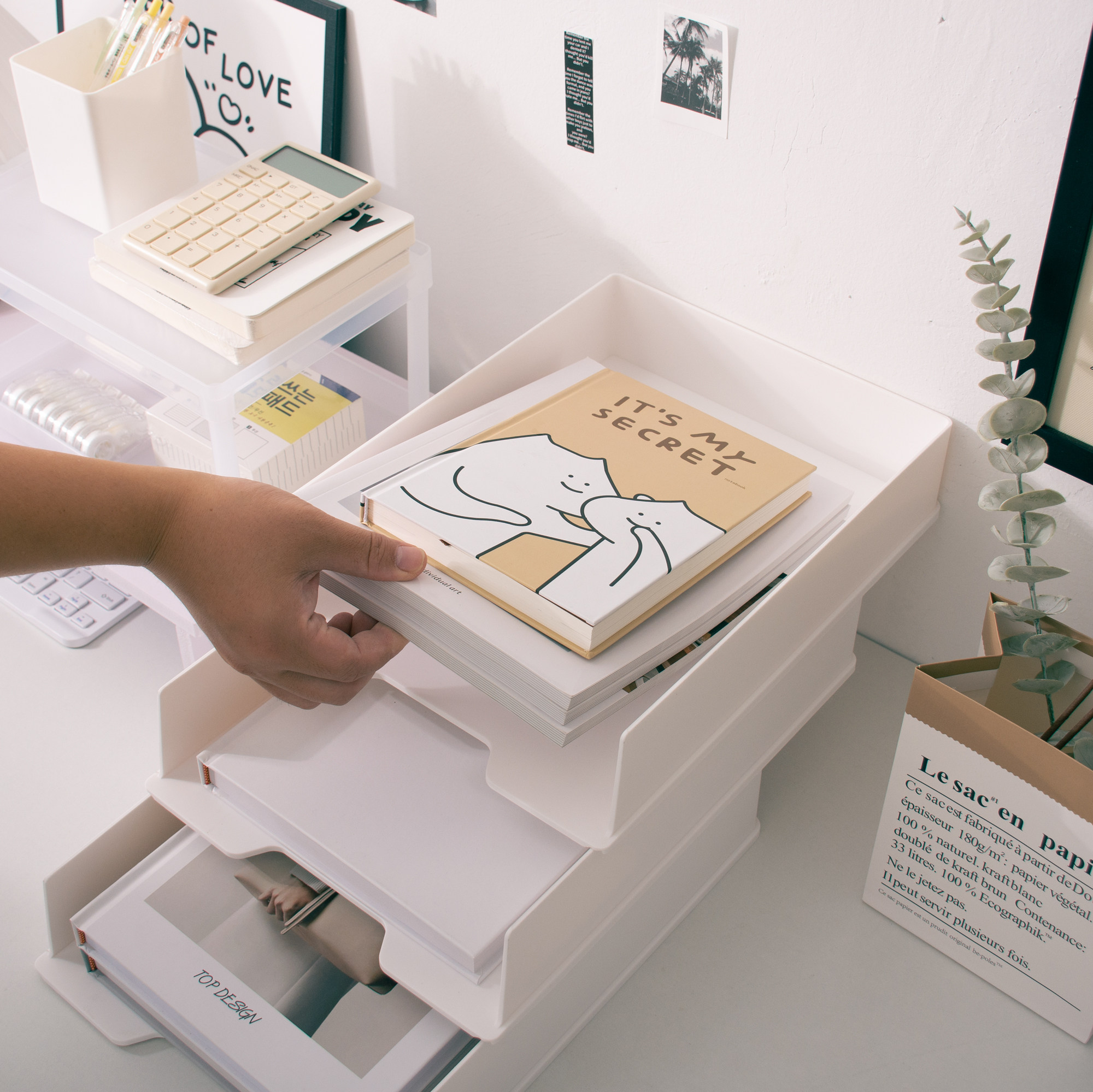 데스크탑 파일 랙 A4 인쇄 용지 보관 상자 쉽게 변형되지 않는 PP 소재 다층 중첩 분류 보관 상자