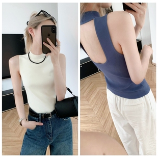 针织上衣 大秀美背 时髦大女人半高领无袖 背心夏季 伊力特舒爽修身