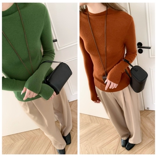 毛衣女 套头轻薄打底高弹上衣修身 多色实用 半高领羊毛混纺针织衫