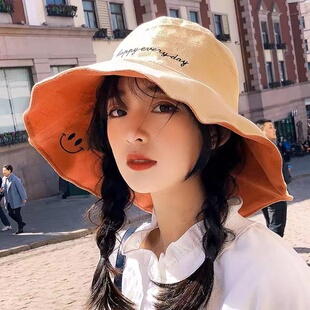 双面渔夫帽女日系大沿帽子女韩版潮夏季百搭遮阳帽防晒遮脸太阳帽