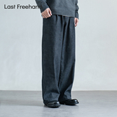 男宽松阔腿休闲长裤 LFH写意 冬复古老钱风水洗做旧加绒直筒牛仔裤