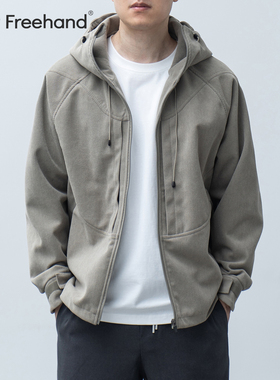 LFH写意 可特灯芯绒硬壳结构弧线拼接连帽风衣秋季新款男宽松外套