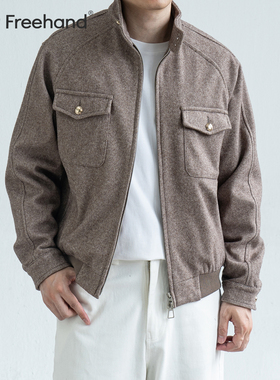 LFH写意 短款仿呢料秋潮牌复古工装立领男士夹克宽松休闲短款外套