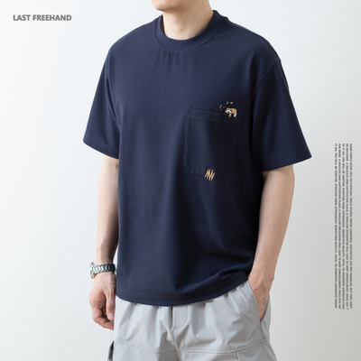 LFH写意 240g抗菌凉感索罗娜夏季新款华夫格短袖t恤男口袋刺绣T