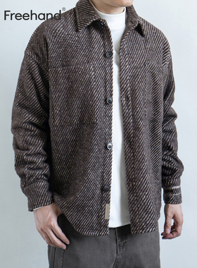 LFH写意 重磅毛呢斜纹绒面双排刺绣加厚翻领长袖衬衫男秋冬厚衬衣