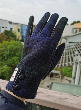 上海现货英国Harris Tweed哈里斯粗花呢男士女士加绒触屏手套礼物