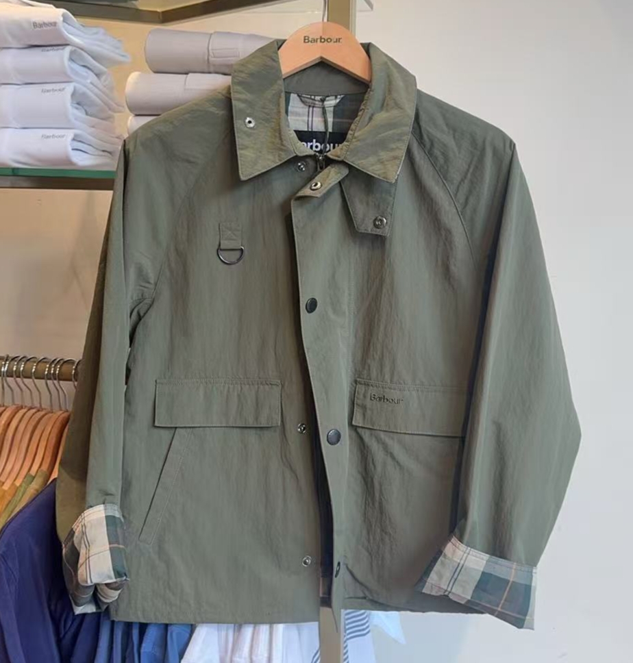 barbour os spey无蜡钓鱼夹克短外套宽松休闲上衣格纹袖男女同款