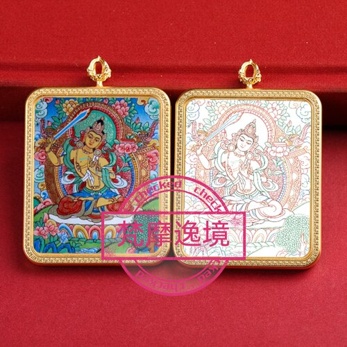 唐卡手绘DIY文殊菩萨唐卡吊坠画芯涂色佛像白描唐卡白描F256