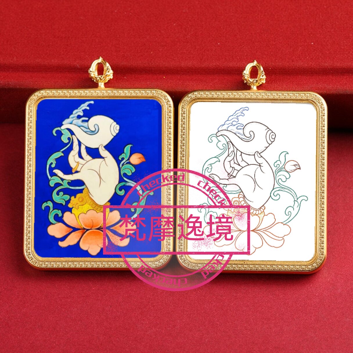 唐卡手绘DIY佛手法螺唐卡吊坠画芯涂色佛像白描唐卡白描F10