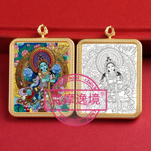 唐卡手绘DIY绿度母唐卡吊坠画芯涂色佛像白描唐卡白描F225