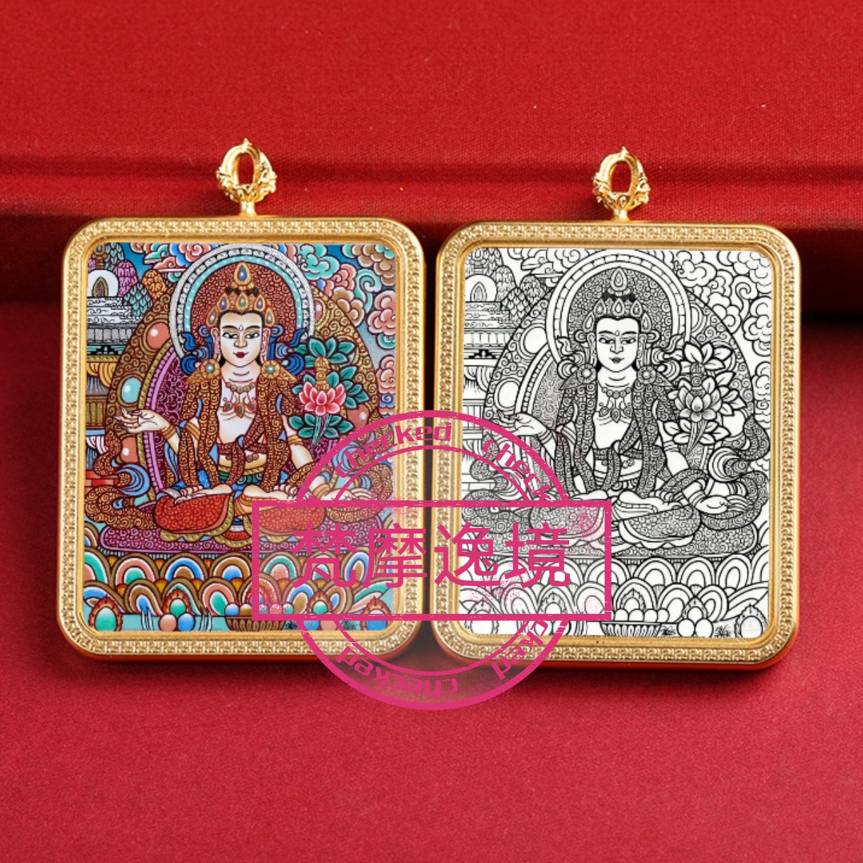 唐卡线稿画芯DIY大势至菩萨白描描金佛像手工本命年招财唐卡手绘