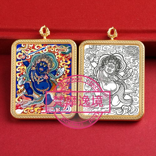 唐卡手绘DIY黑财神唐卡吊坠画芯描金涂色佛像白描唐卡白描