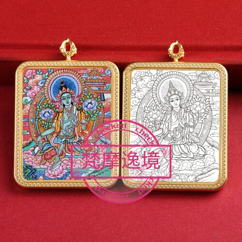 唐卡手绘DIY绿度母唐卡吊坠画芯涂色佛像白描唐卡白描F224