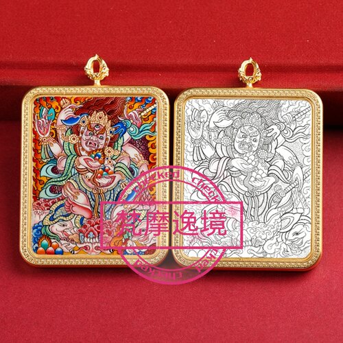 唐卡手绘DIY白财神唐卡吊坠画芯涂色佛像白描唐卡白描F239