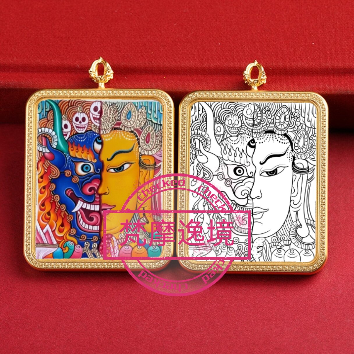 唐卡线稿画芯DIY财神保护神白描线稿画芯招财唐卡4*5勾线填色描金