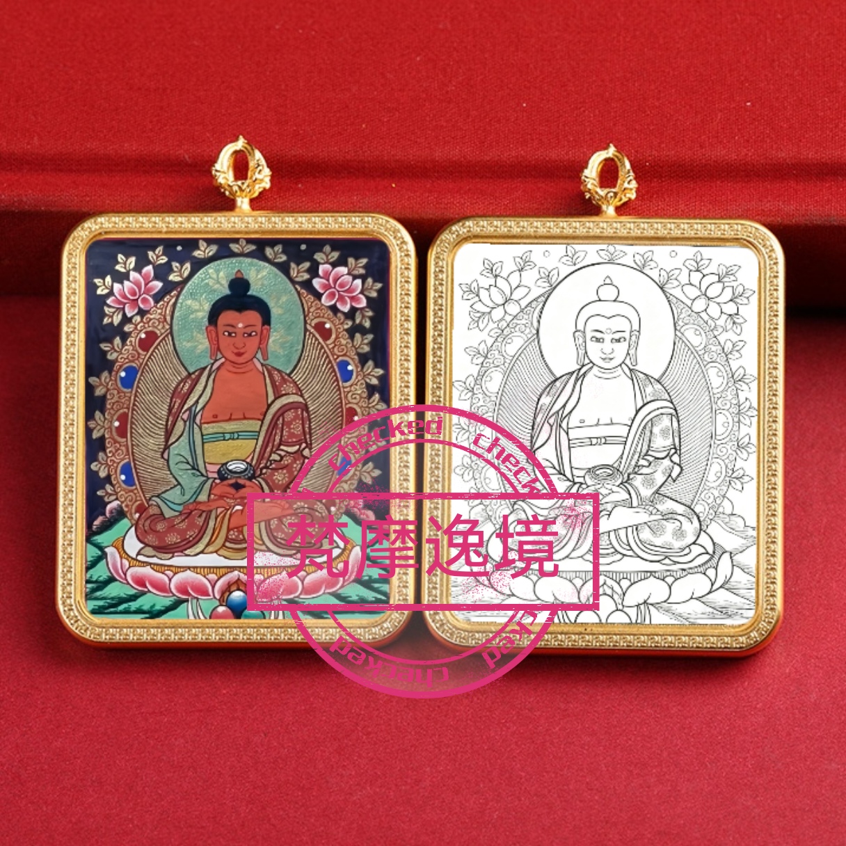 唐卡手绘DIY阿弥陀佛唐卡吊坠画芯描金涂色佛像白描唐卡白描底稿