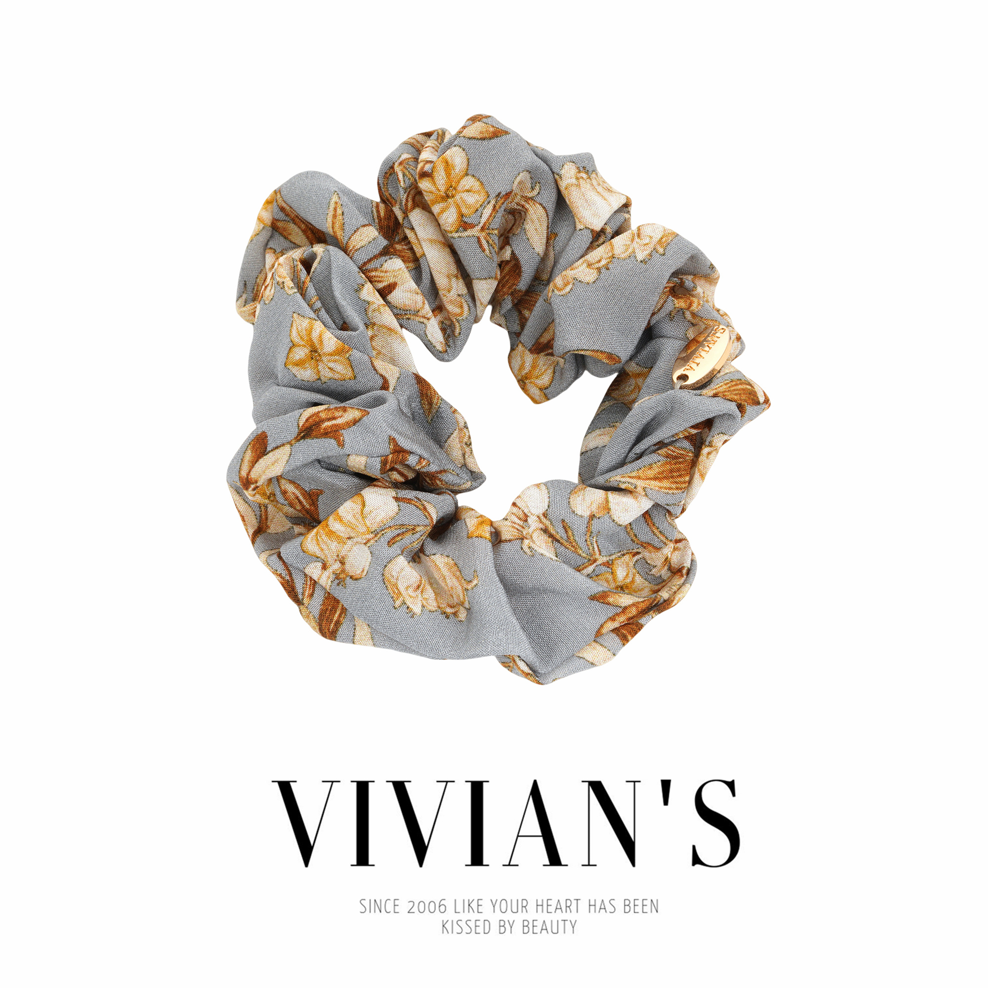 蓝灰の绮花真丝大肠发圈