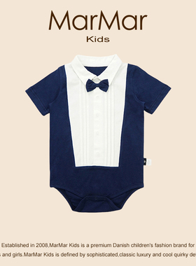 丹麦MARMAR KIDS夏季三角婴儿短袖包屁衣绅士小礼服男周岁礼童装
