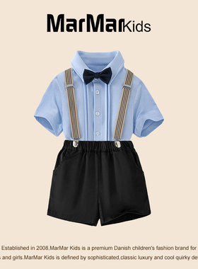 丹麦MARMAR KIDS男童夏季套装儿童背带裤短袖两件套宝宝周岁礼服