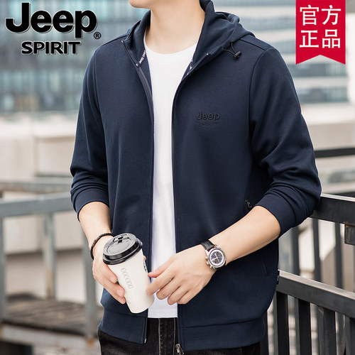 棉质jeep休闲开衫连帽外套男