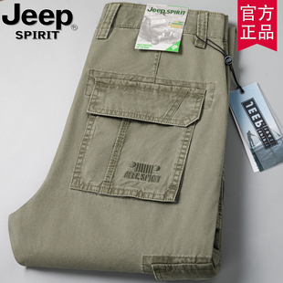 jeep官方正品夏季新款纯棉户外工装裤男士薄款宽松大码休闲裤子男