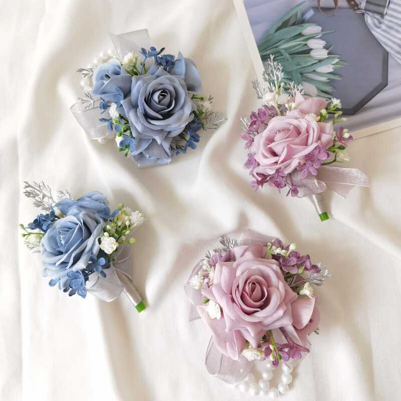 仿真蓝色紫色玫瑰手腕花襟花胸花