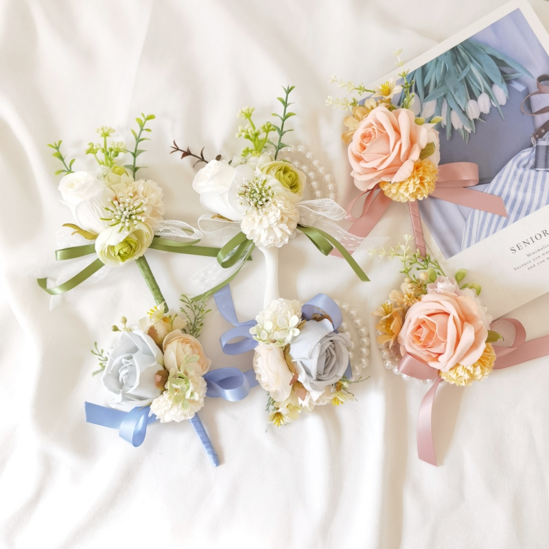 唯美白绿蓝白橙黄玫瑰胸花