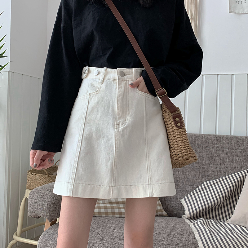 韩版2019chic风夏季高腰学生百搭牛仔休闲时尚宽松显瘦A字半身裙在类目 女装/女士精品, 半身裙中 - 来自Buy2taobao.com提供专业的淘宝代购服务