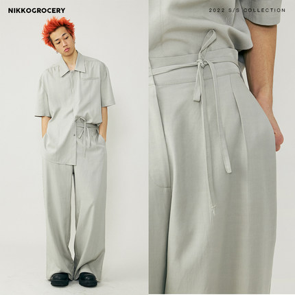 NKGC 2022SS夏新品HolidayOutfit! 复古极简垂顺衬衫长裤套装中性