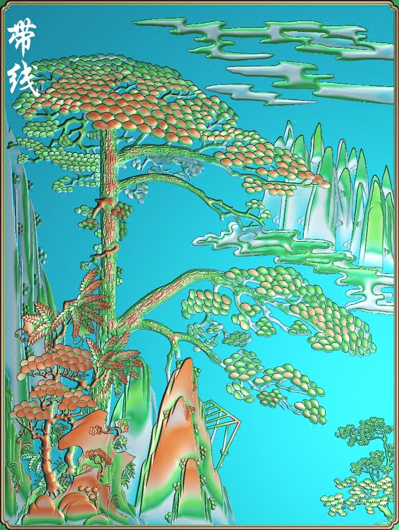 松鹤精雕图 花鸟精雕图 精雕图松鹤 JDP松鹤迎客松挂屏带线 F4278