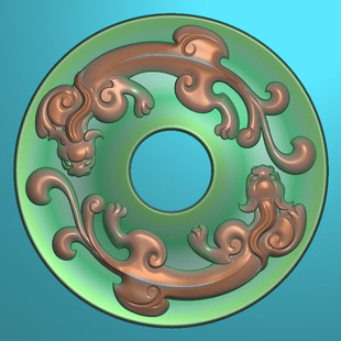 螭龙貔貅挂件吊坠平安扣精雕图JDP玉雕刻图灰度图BMP浮雕图 F4500